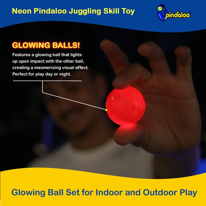 pindaloo Original Led Light Neon Skill Game with 2 Balls- Gifts for Kids and Adults Indoor & Outdoor Games, Girls, & Teens - Gift Ideas, Fun Stuff, Develops Motor & Juggling Skills (Neon) - Image 3